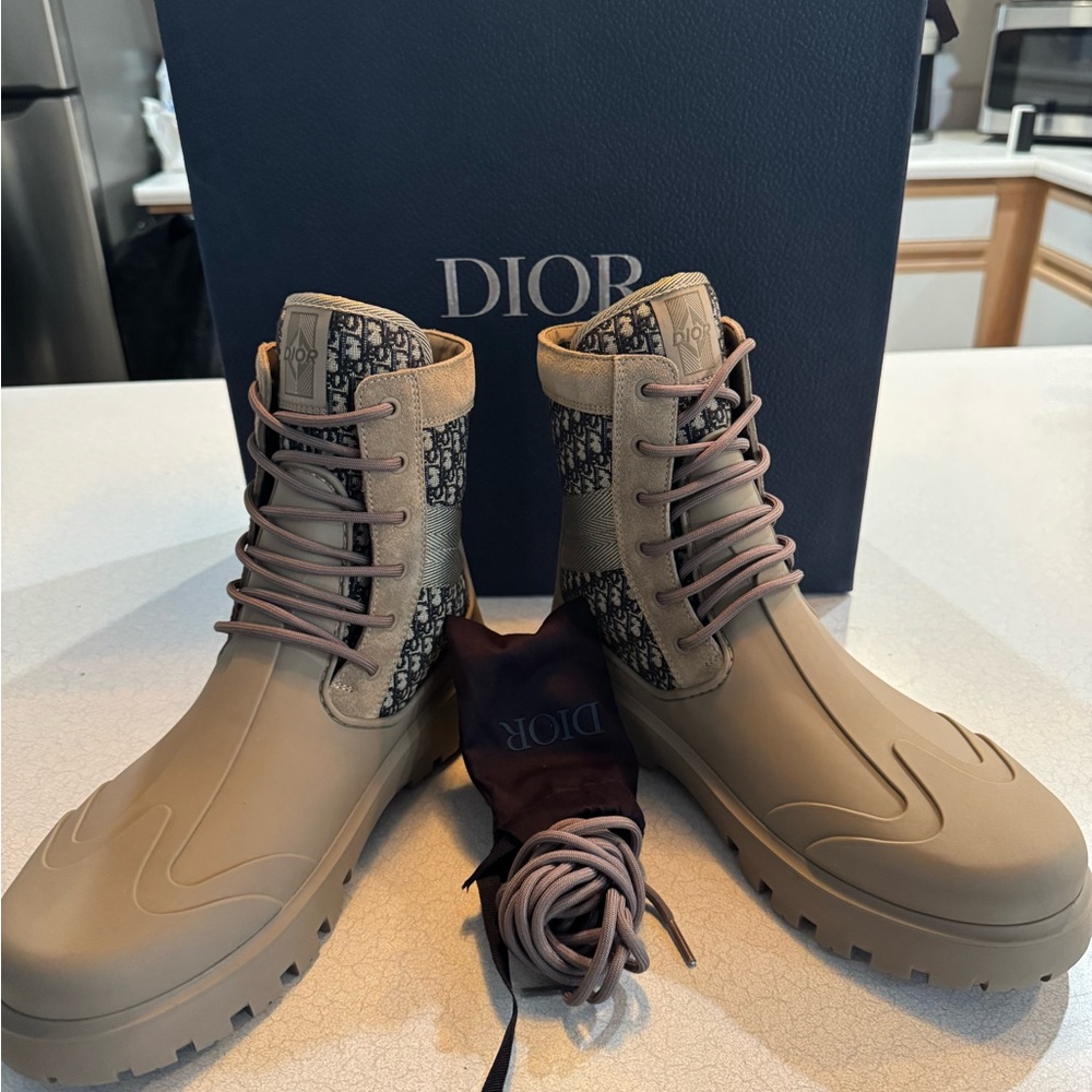 Dior Beige and Black Monogram Lace-Up Boots